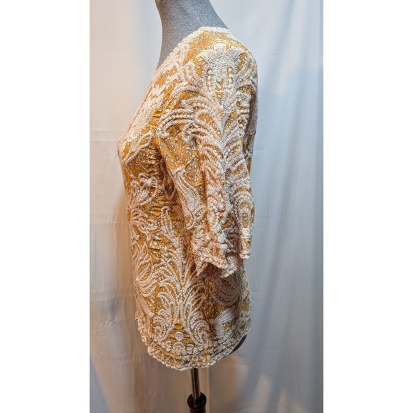 Solitaire Yellow Floral‎ S Boho Cottagecore Sweet Lace Blouse Top 3/4 Sleeve Top - Picture 4 of 9